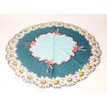 Vintage Midcentury Round Blues Black White Pink Daisy Polka dot Handkerchief  NEW old stock