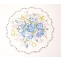 Vintage Midcentury Round Handkerchief  Blue Morning Glories  White background  NEW old stock
