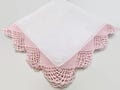 Vintage White Cotton Linen Pink Crochet Edge Hankie