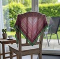 Triangular scarf, crocheted light green/rose