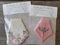 Vintage Hankie Set of 2 Bird Embroidery and Pink Daisy Floral Handkerchief Cotton