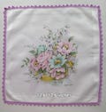 Vintage | Handkerchief | Lehner | Flowers in a basket | Delicate colors | Hand-finished hem | Cotton | Used | 12.6/12.6 inches.