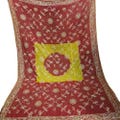 vintage gota patti rajistani odhni cotton bandhej odhni yellow and red colour gota patti border vintage textile
