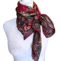 Vtg 1990s Large Square Scarf Burgundy Green Cream Magnolia Florals Boho Academia