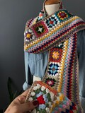 Colorful Crochet Scarf – Granny Square Boho Shawl – Handmade Winter Wrap – Festival Rainbow Yarn Scarf – Gift for Her
