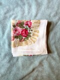 Vintage floral Christian Dior cotton square scarf white with pink flowers