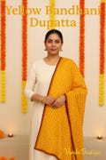 Yellow Bandhani Dupatta – Handmade Bandhej Tie-Dye with Maroon Border | Festive, Navratri & Diwali Outfit