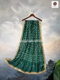 Green Bandhej Leheriya Dupatta Silk Lace border  : Traditional Wedding wear, Navratri Dupatta