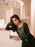 2 Piece Velvet Suit-Embroidered (Pret), pakistani wedding suit in winter, pakistani velvet kurti and pajama green color, mehndi dress 2pc