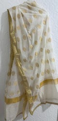 Masoori Jacqaurd Dupatta Pakistan Indian Wear Offwhite & Gold