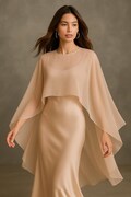 Ivory Chiffon Cape - Bridesmaid Shawl, Wedding Guest Wrap, formal Evening Cape, Elegant Party Shawl