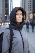 Urban Hooded Scarf with Nano Graphene Lining, Windproof Winter Cowl Hood, Waterproof Neck Warmer