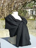 BLACK CASHMERE SHAWL Zig Zag knit hand-knitted 70X180cm retro chic cashmere shawl, women's birthday gift cashmere plaid