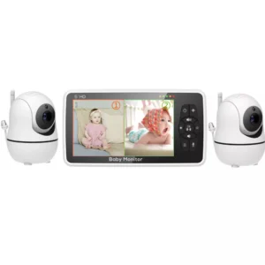 5 inch video baby monitor with two camera and audio, night vision, 4x zoom, 1000ft range 2 way audio temperature sensor lullaby