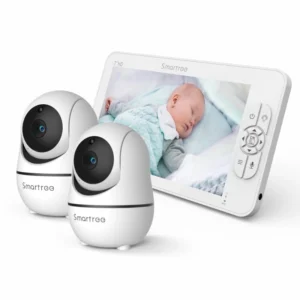 sm70v2 7" 1080p hd split screen video baby monitor with two camera, hack proof, remote zoom/pan/tilt, 4000mah battery