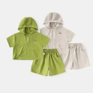 summer baby boys 2pcs clothes set muslin thin short sleeve hoodies top for infant boys loose solid shorts suits toddler boy sets