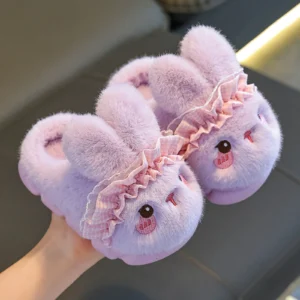 3 15years children girls matching winter slippers soft plush rabbit cartoon slippers for baby girls non slip warm house shoes