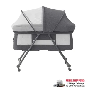 baby grab and go travel cot with mattress & silent wheels, rocking crib convertible, xyt 001
