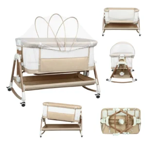 3 in 1 baby cot, baby bed, baby rocker, baby travel bed with mattress, bassinet with 6 height, cradle function, breathable mesh