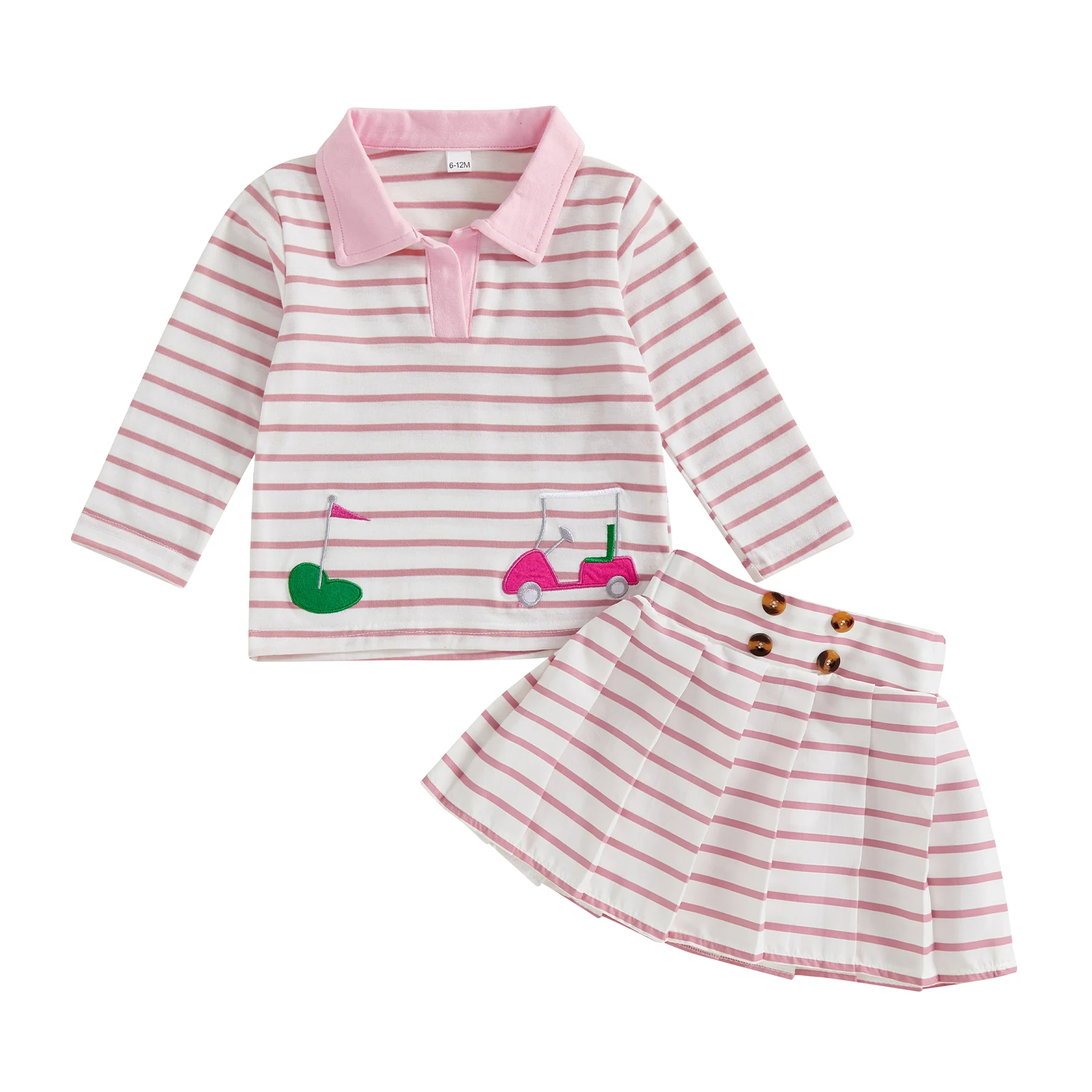 girls 2 piece autumn ensemble with embroidered lapel collar top and pleated skirt stylish golf attire for toddlers girls 2 piece autumn ensemble with embroidered lapel collar top and pleated skirt stylish golf attire for toddlers