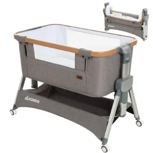 ubravoo foldable baby bedside crib portable adjustable bassinet for newborn infants (girls & boys), gray