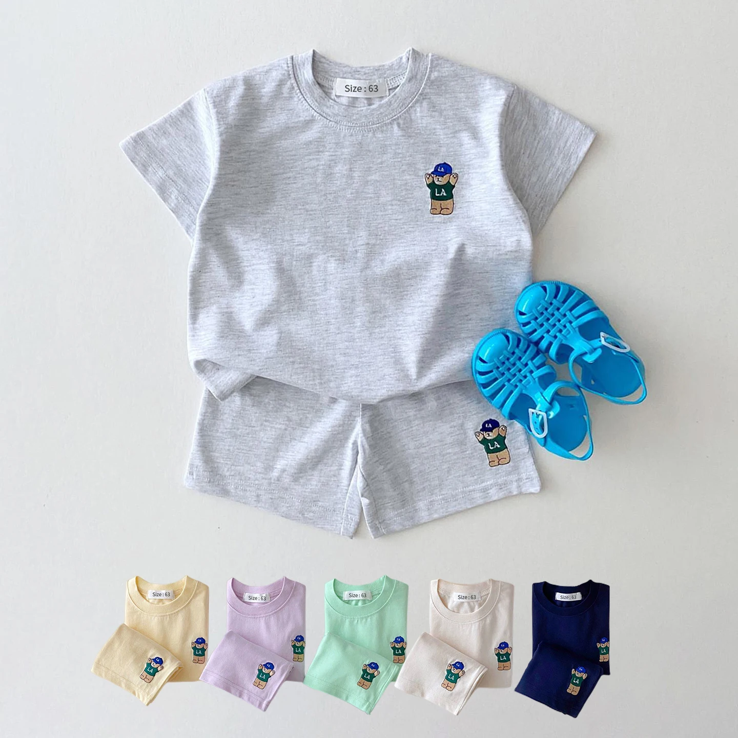 2023 summer korea baby boys suit embroidered bear badge tees t shirts+loose shorts girls 2pcs casul infant sets toddler clothes 2023 summer korea baby boys suit embroidered bear badge tees t shirts+loose shorts girls 2pcs casul infant sets toddler clothes