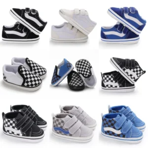 fashion spring and autumn 0 1 year old baby shoes boys and girls checkered print canvas soft sole newborn's first step in learni