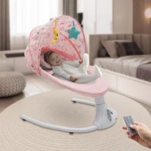 bymaocar electric baby swing, multiple control methods baby rocker maximum 18 kg load w/ bluetooth music 4 speeds adjustable