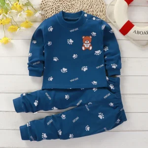 new cartoon cotton sports set male baby spring printed t shirt+trousers female baby casual solid color set 0 5 year old baby