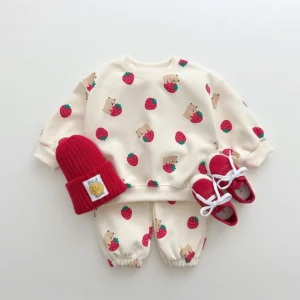 spring & autumn cute set baby girls fashion strawberries pullover tops + cotton sweatpants boys 2pcs suit high quality tracksuit