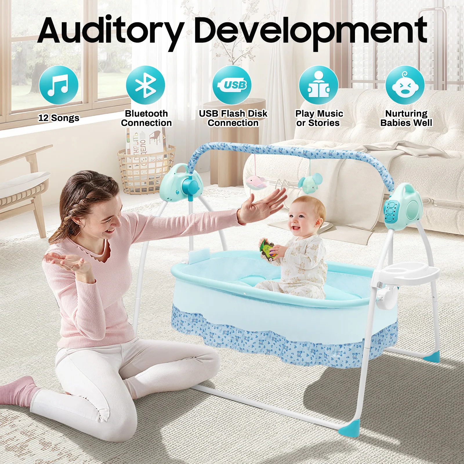 electric baby cradle with remote control foldable bassinet for newborns 5 speed swing modes bluetooth music timer sleep aid electric baby cradle with remote control foldable bassinet for newborns 5 speed swing modes bluetooth music timer sleep aid