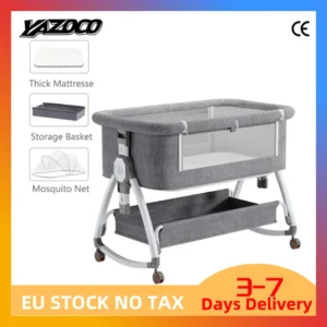 baby crib 3 in 1 baby bed portable foldable adjustable height rotatable wheels shaker bassinet with mosquito net for newborn