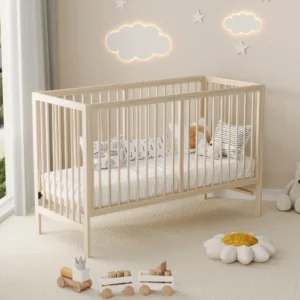 140x60x90cm wooden baby cot, convertible into an extra bed / painting board rack / desk, height adjustable, no mattress, spruce