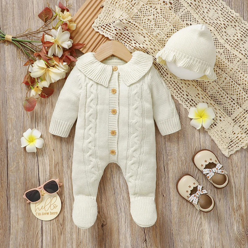 newborn baby romper knitted infant boy girl jumpsuit outfits long sleeve autumn kid clothes hat 2pcs 0 9m overalls fashion solid newborn baby romper knitted infant boy girl jumpsuit outfits long sleeve autumn kid clothes hat 2pcs 0 9m overalls fashion solid