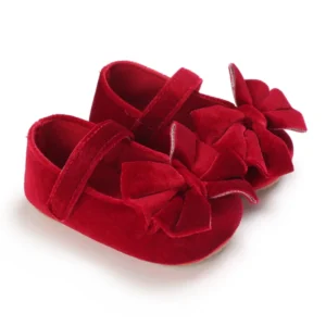 spring and autumn new girl baby bow anti slip soft sole princess shoes red new year christmas bow walking shoes