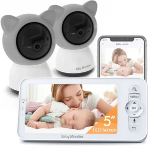 babystar 5 inch lcd baby monitor with two cameras, supports split screen, wifi smartphone video dual camera, mobile app control