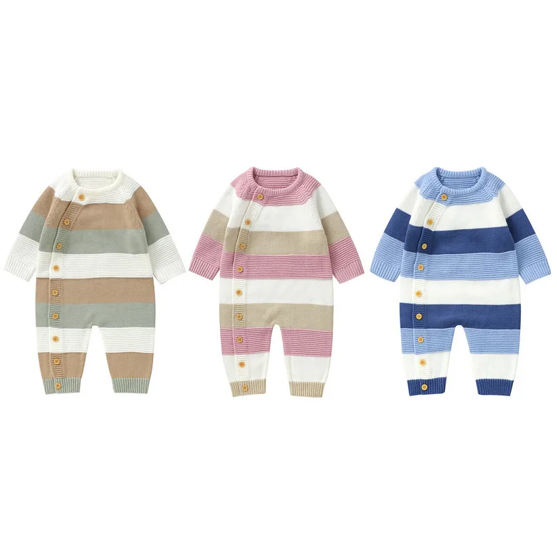 0 to 18 months baby girl boy sweater romper autumn winter clothes striped crew neck long sleeve full length jumpsuit 0 to 18 months baby girl boy sweater romper autumn winter clothes striped crew neck long sleeve full length jumpsuit