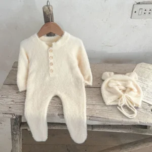 2024 new autumn infant baby boys girls jumpsuit+hat velvet solid color long sleevednewborn baby girls bodysuits baby clothing