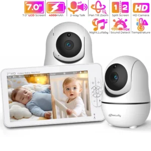 baby monitor with 2 cameras 7" large display audio and video surveillance 2 way talk 4000mah battery infrared night vision vox