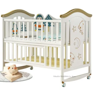 wood baby bed 120cm length joint with adult bed extend design
