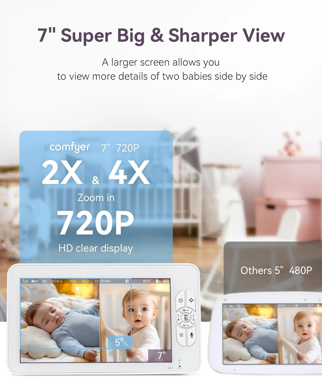baby monitor with 2 cameras 7" large display audio and video surveillance 2 way talk 4000mah battery infrared night vision vox baby monitor with 2 cameras 7" large display audio and video surveillance 2 way talk 4000mah battery infrared night vision vox