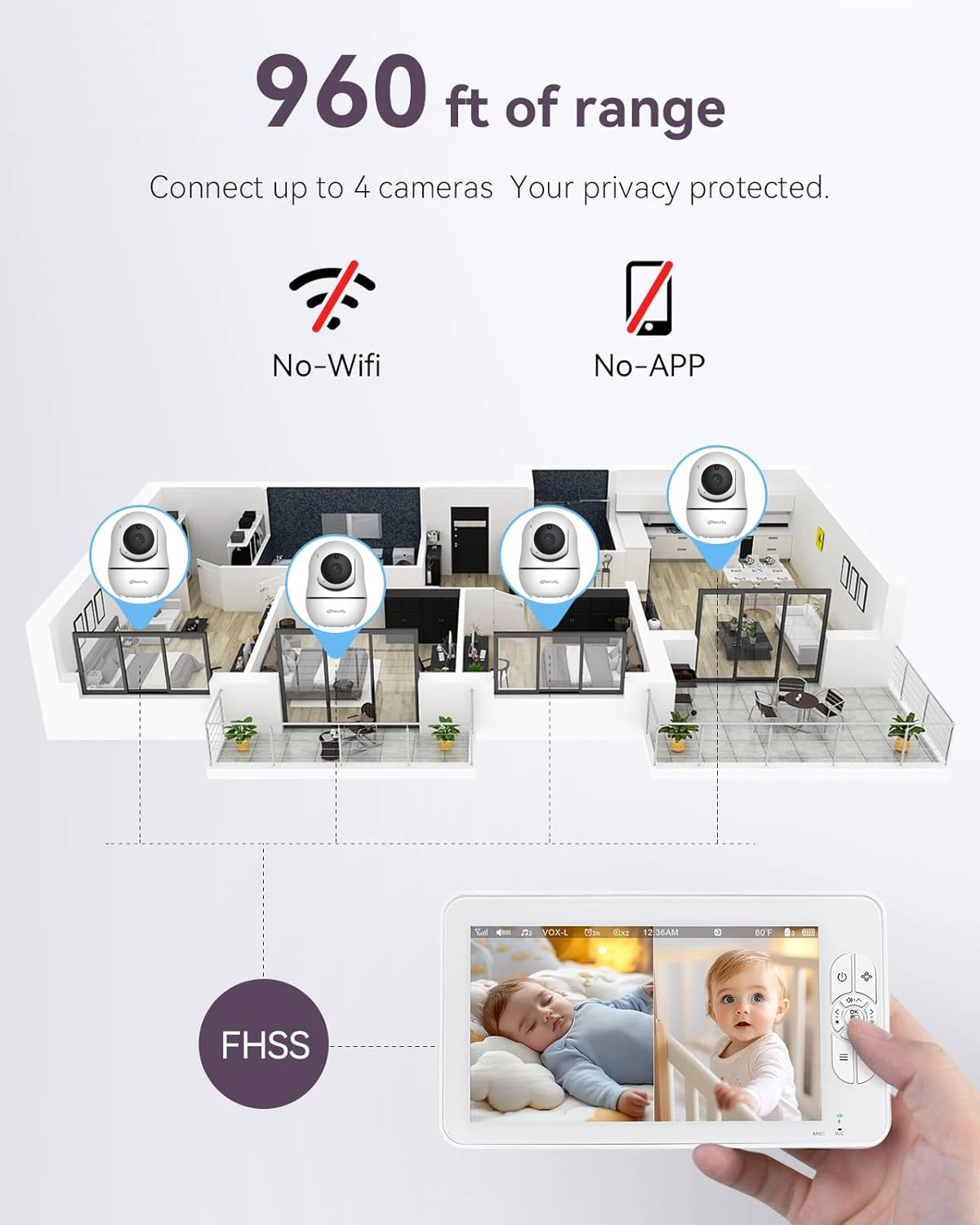baby monitor with 2 cameras 7" large display audio and video surveillance 2 way talk 4000mah battery infrared night vision vox baby monitor with 2 cameras 7" large display audio and video surveillance 2 way talk 4000mah battery infrared night vision vox