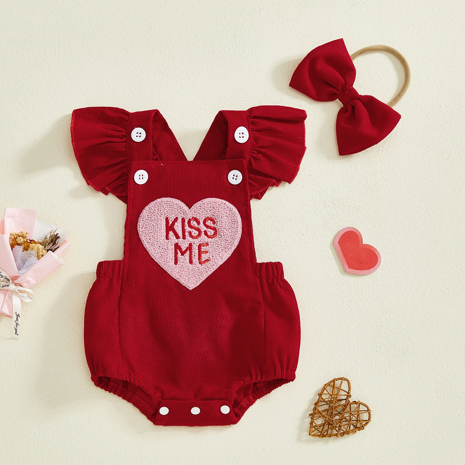 baby girl valentines outfit letter love heart embroidered ruffled trim flying sleeve romper and bow headband 2 pcs set baby girl valentines outfit letter love heart embroidered ruffled trim flying sleeve romper and bow headband 2 pcs set