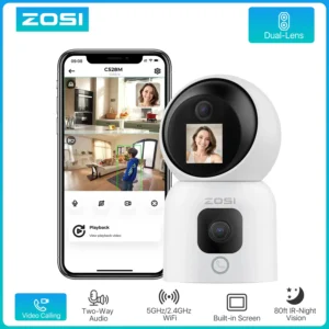zosi c528 6mp/4mp hd dual lens indoor wifi security camera plug in 360° views pan/tilt home surveillance baby/pet dog monitor