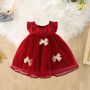 baby girl dress summer girl bow pearl mesh princess dress cute girl's first year dress birthday party dress baby girl clothes