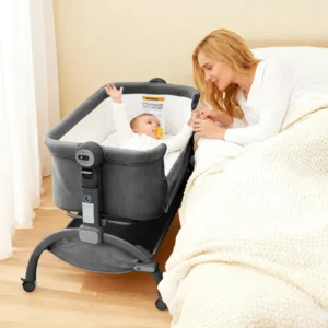 3 in 1 adjustable baby bassinet with wheels & mosquito net portable co sleeping bedside sleeper for newborns toddlers